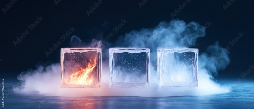 Poster conceptual representation of contrasting elements with fire and ice