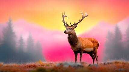 Majestic deer in autumn sunrise forest landscape wildlife photography tranquil environment natural beauty serenity