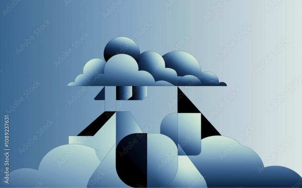 Poster cloud computing concept art. abstract illustration depicting digital data storage, innovation, and t