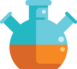 Round bottom flask containing an orange chemical substance is shown, commonly used in laboratories for experiments