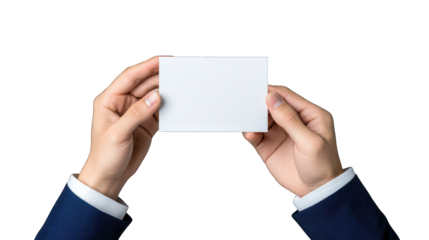 Hands holding a blank card, suggesting a presentation or message. Transparent background.