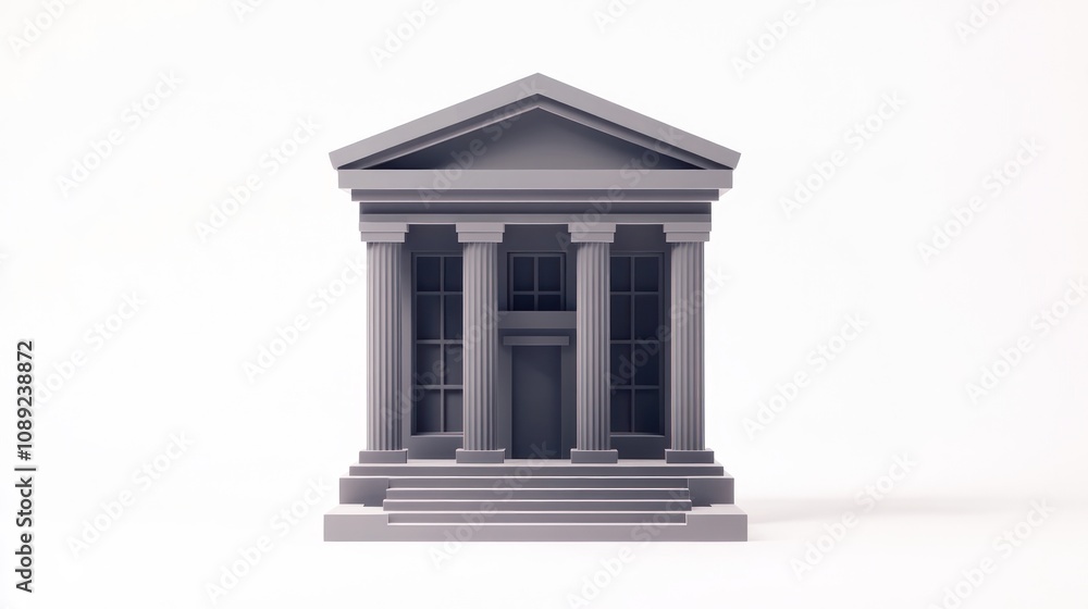 Poster a minimalist gray-scale representation of a classical building with columns and steps.