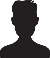 Black silhouette bust of a young man facing forward, isolated on white background, ideal for profile pictures or avatars.