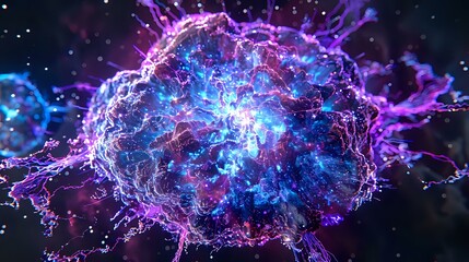 Obraz premium A vibrant, abstract representation of a neural network or cellular structure.