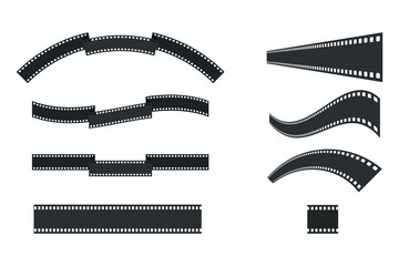 Black film strip of different shapes isolated on white background. Tape of different shapes. Vector illustration