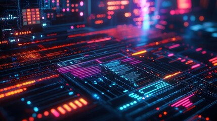 Obraz premium Neural Network Significant Automation, Futuristic Digital Landscape with Glowing Interface and Circuit Patterns