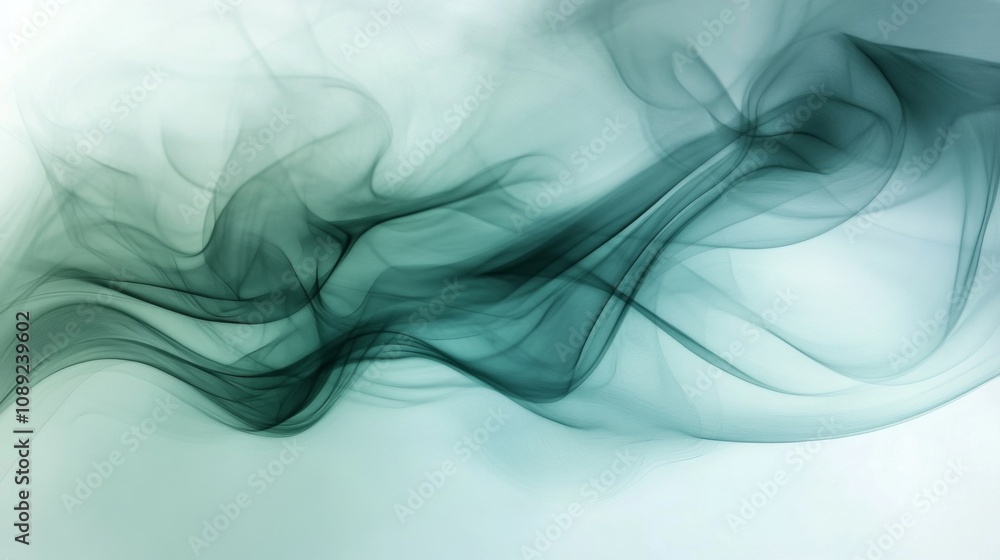 Aufkleber fluid and dynamic abstract digital art with wavy green and blue lines on white background