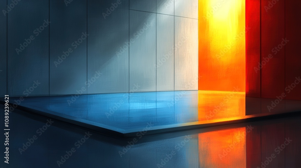 Poster a minimalist abstract composition of reflections in a calm water surface with soft lighting and bold