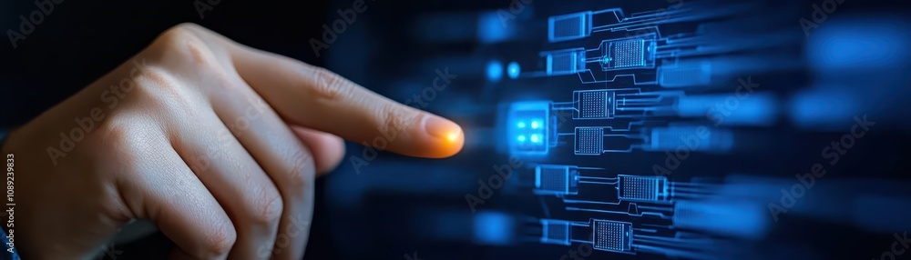 Poster hand and finger engaging with touchscreen technology, glimpse into the digital world of interactive 