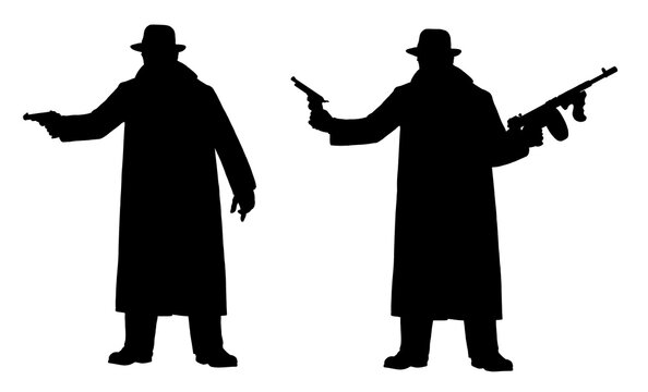 Silhouette illustration with mafia members from the USA of the 1920s.