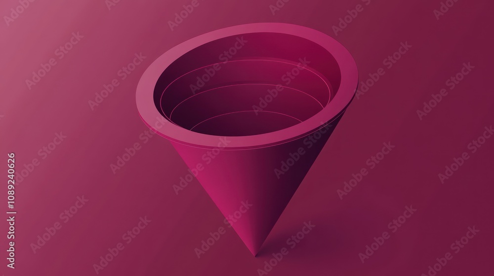 Poster a stylized, magenta funnel shape with concentric circles, suggesting depth and dimension.