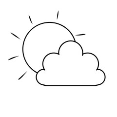 Simple Black and White Sun and Cloud Clip Art Illustration