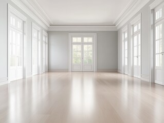 Fototapeta premium spacious empty room with large windows and natural light