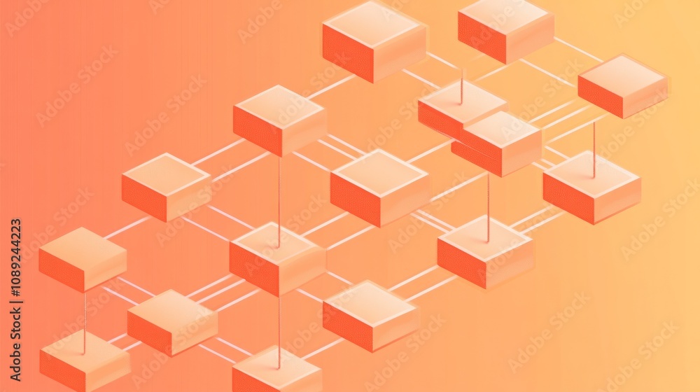 Poster A geometric flowchart design with interconnected blocks and lines in a gradient background.