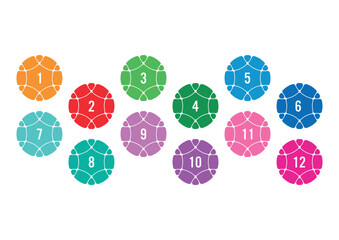 Numbers in dashed and colored circles. 1-12 numbers concept for education, business