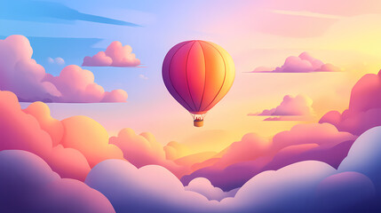 Naklejka premium Colorful hot air balloon floating in the sky with clouds, hot air balloon, colorful, floating, sky, clouds, adventure. Dreamy Balloon Ride. Illustration