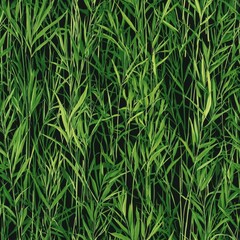 Obraz premium seamless background concept. A dense collection of green grass blades in a vertical orientation, showcasing healthy foliage against a dark background.