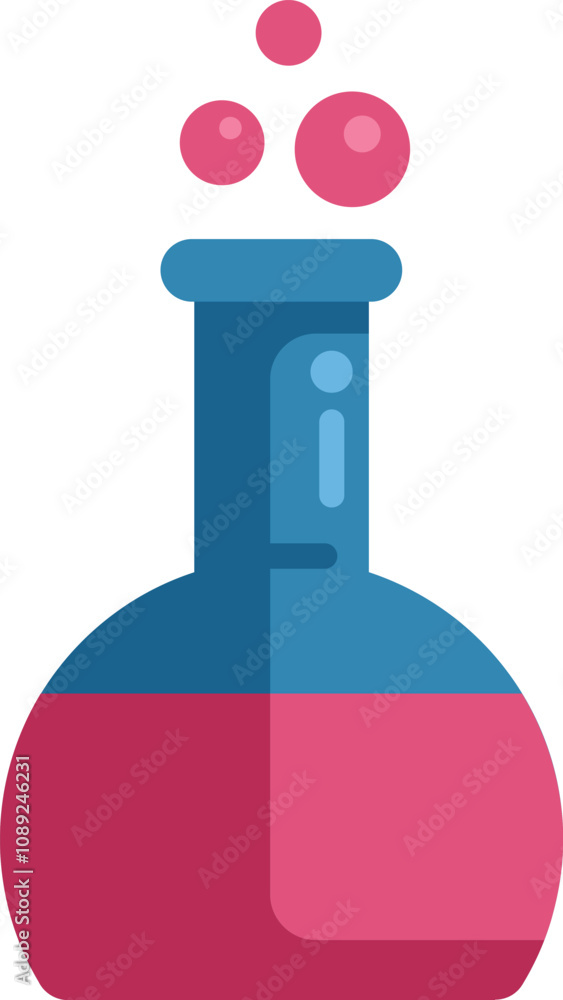 Poster round bottom flask containing a red chemical solution is bubbling