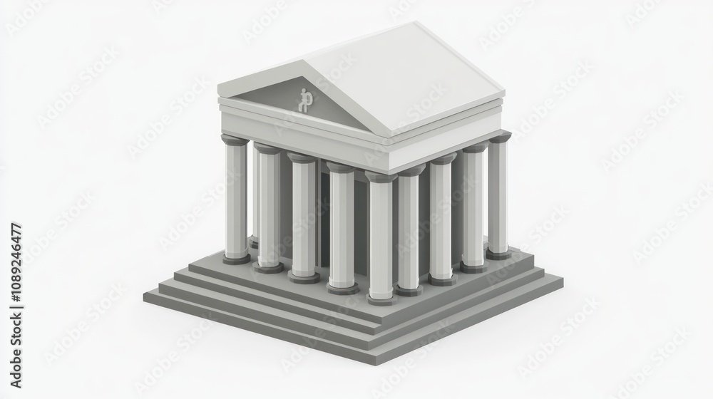 Aufkleber a simplified 3d model of a classical temple with columns.