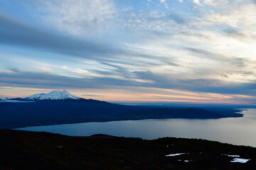 sunset from Mt Osorno refugio teski red orange dramatic view