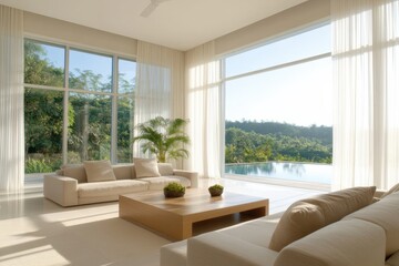 Fototapeta premium modern living room with large windows and natural light