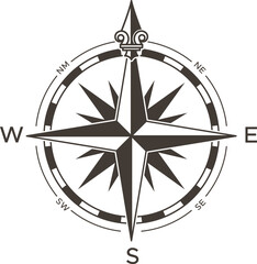 Classic compass rose design indicating the four cardinal directions, ideal for navigation, travel, and exploration themes © Tartila
