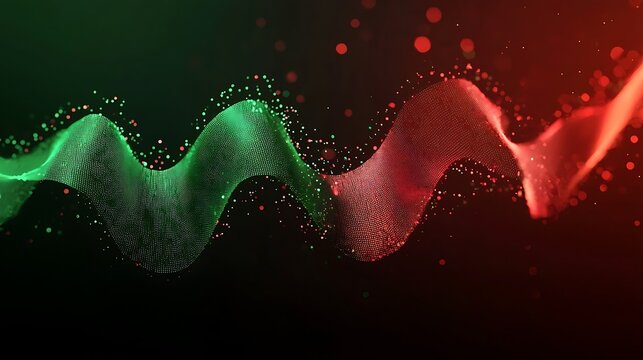 A festive depiction a normal distribution curve in vibrant green and red, symbolizing Christmas themes in statistical analysis.