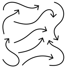 Set of hand drawn vector arrows doodle on white background. Doddle arrow set. Hand drawn black arrows. Set of simple lines hand drawn black arrows.