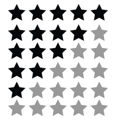 Obraz premium Black Stars rating icon set, five star rating. Customer experience vector icons set. Vector illustration.