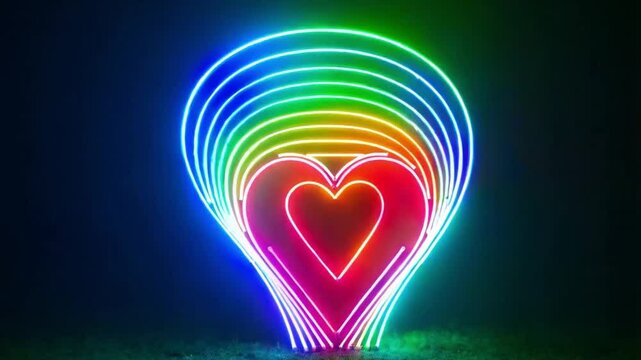 3D neon rainbow heart tunnel in LGBT Pride colors  animated retro y2k style for a vibrant celebration