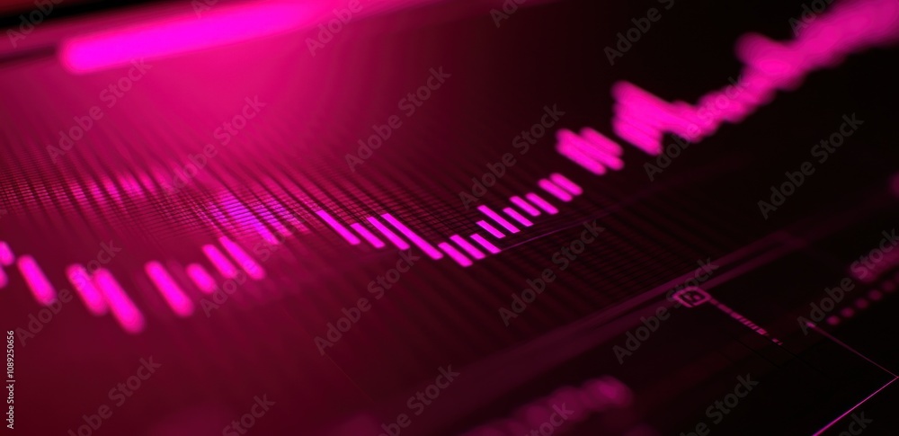 Aufkleber Abstract visualization of data with vibrant pink tones and waveforms.