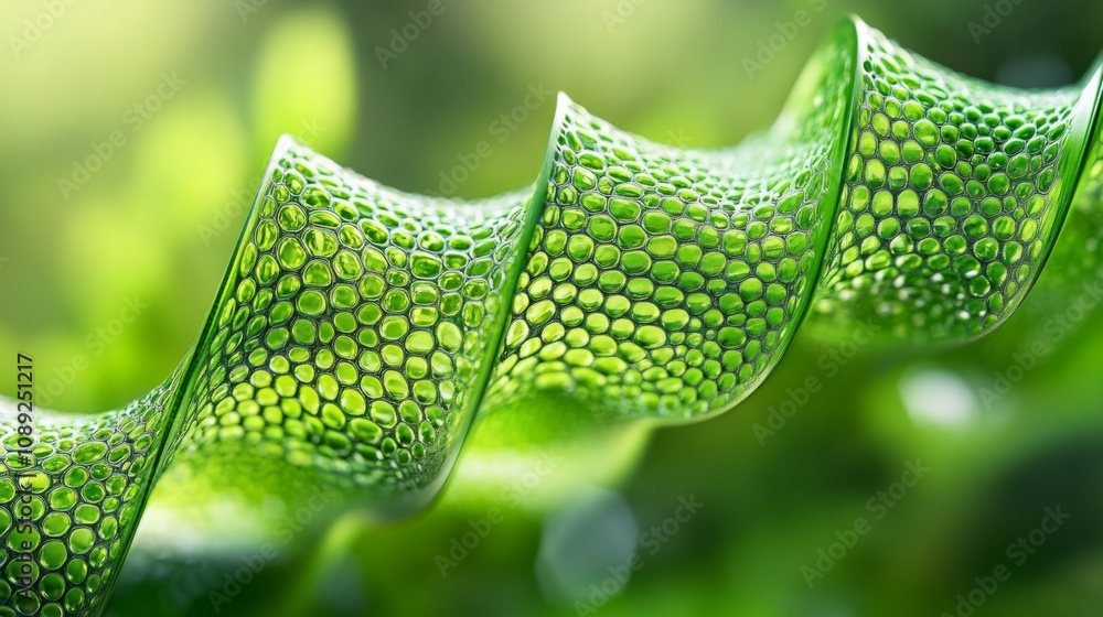 Poster abstract close-up of green leaf with hexagonal cells in honeycomb pattern, vibrant color, textured a