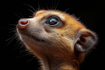 A stunning close-up of a meerkat showcasing its curious gaze and intricate fur details. Perfect for wall art, prints, or unique merchandise that celebrates nature’s charm.