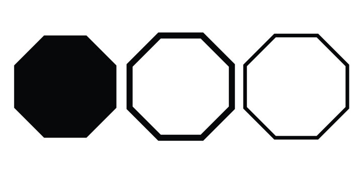 Geometric shapes set. Octagon shape set collection. Octagon shapes with outlines. Vector illustrator.
