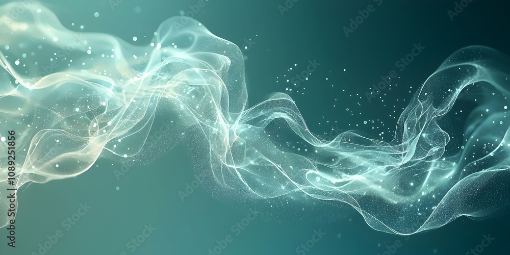 Poster a mesmerizing abstract wave composed of flowing translucent strands, resembling ethereal smoke or li