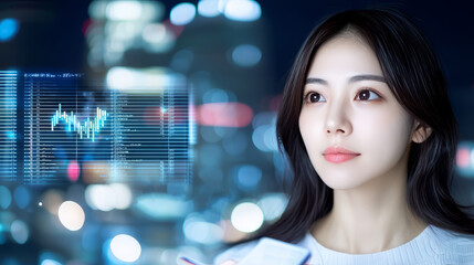 Naklejka premium female developer analyzing data trends for mobile app project