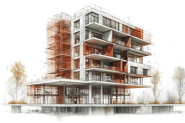 sketch design of house , 3d rendering wire frame
