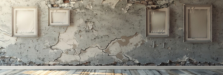 Empty photo frames hang on a bare, peeling wall, silent testaments to a life once full.