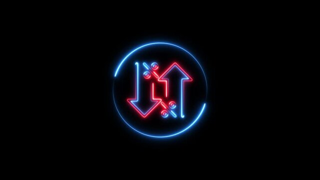 Glowing neon line cost and reduction concept. down arrow animation.
