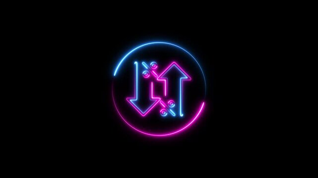 Glowing neon line cost and reduction concept. down arrow animation.