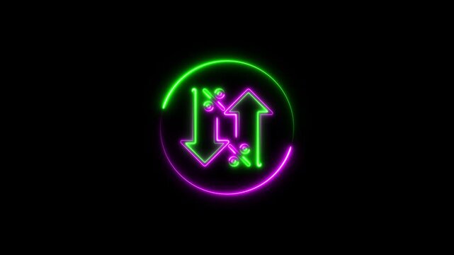 Glowing neon line cost and reduction concept. down arrow animation.