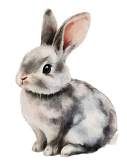 Obraz premium PNG A cute grey rabbit with large ears sits calmly