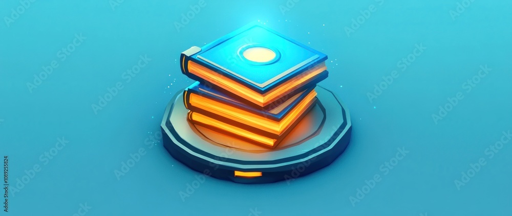Aufkleber A stylized stack of three books with a glowing effect on a circular base.