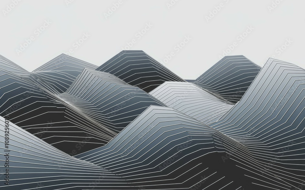 Aufkleber abstract gray hillscape. elegant grayscale landscape; flowing lines create a sense of calm and moder