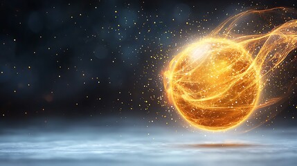 The abstract golden light circle appears as a radiant, glowing orb, emitting a warm and ethereal energy that captivates the senses and evokes a sense of tranquility and wonder.