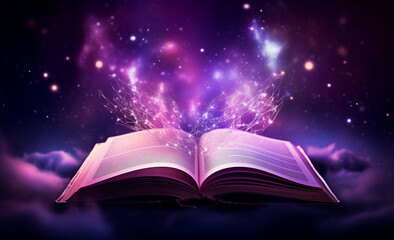 Glowing Open Book in Mystical Atmosphere