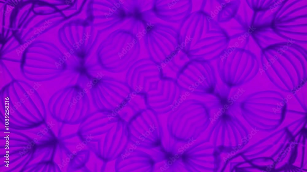 Fototapete Abstract digital loop animation of a symmetrical star-shaped figure created with thin blue lines on a pink background. The intertwining lines form a complex and harmonious composition. 3d rendering 4K