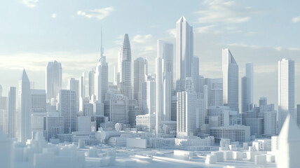 Obraz premium Modern skyline featuring towering skyscrapers under a bright sky in an urban setting