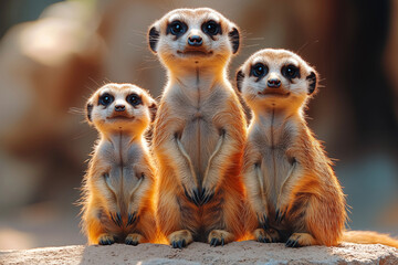 Fototapeta premium A stunning close-up of a meerkat showcasing its curious gaze and intricate fur details. Perfect for wall art, prints, or unique merchandise that celebrates nature’s charm.