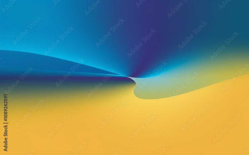 Poster blue yellow abstract wave. serene blend of blue and yellow hues creating a calming wave effect symbo